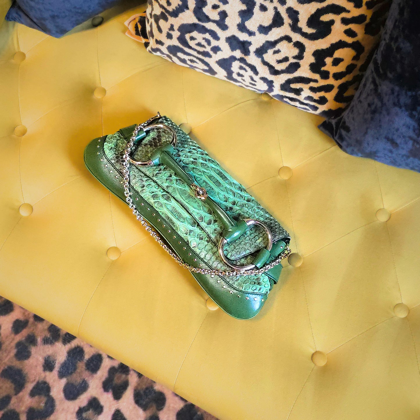 Gucci by Tom Ford Horsebit Clutch Bag XL Green Python Leather
