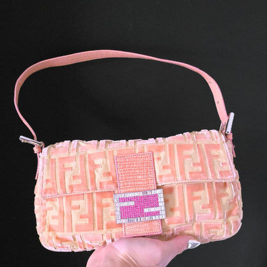 Fendi Baguette by Fondazione LISIO Pink FF Velvet Museum Collector's Piece