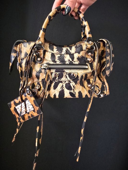 Balenciaga Leopard Print Leather City Bag Mini