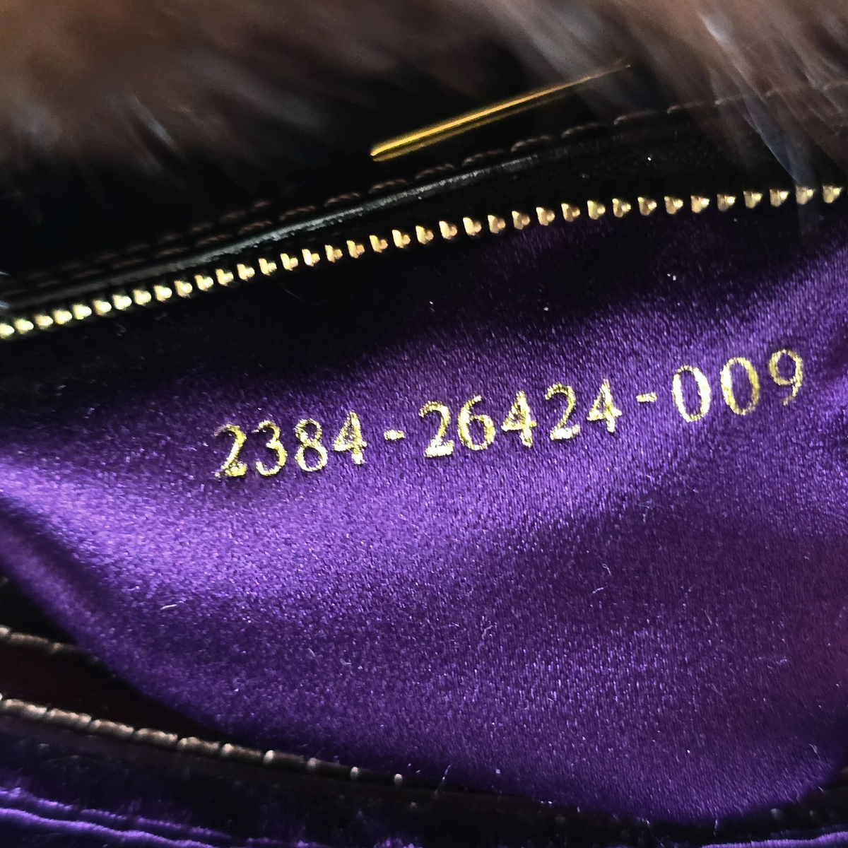Fendi Baguette Genuine Skunk Fur Zucchino Trim Gold Glitter HW