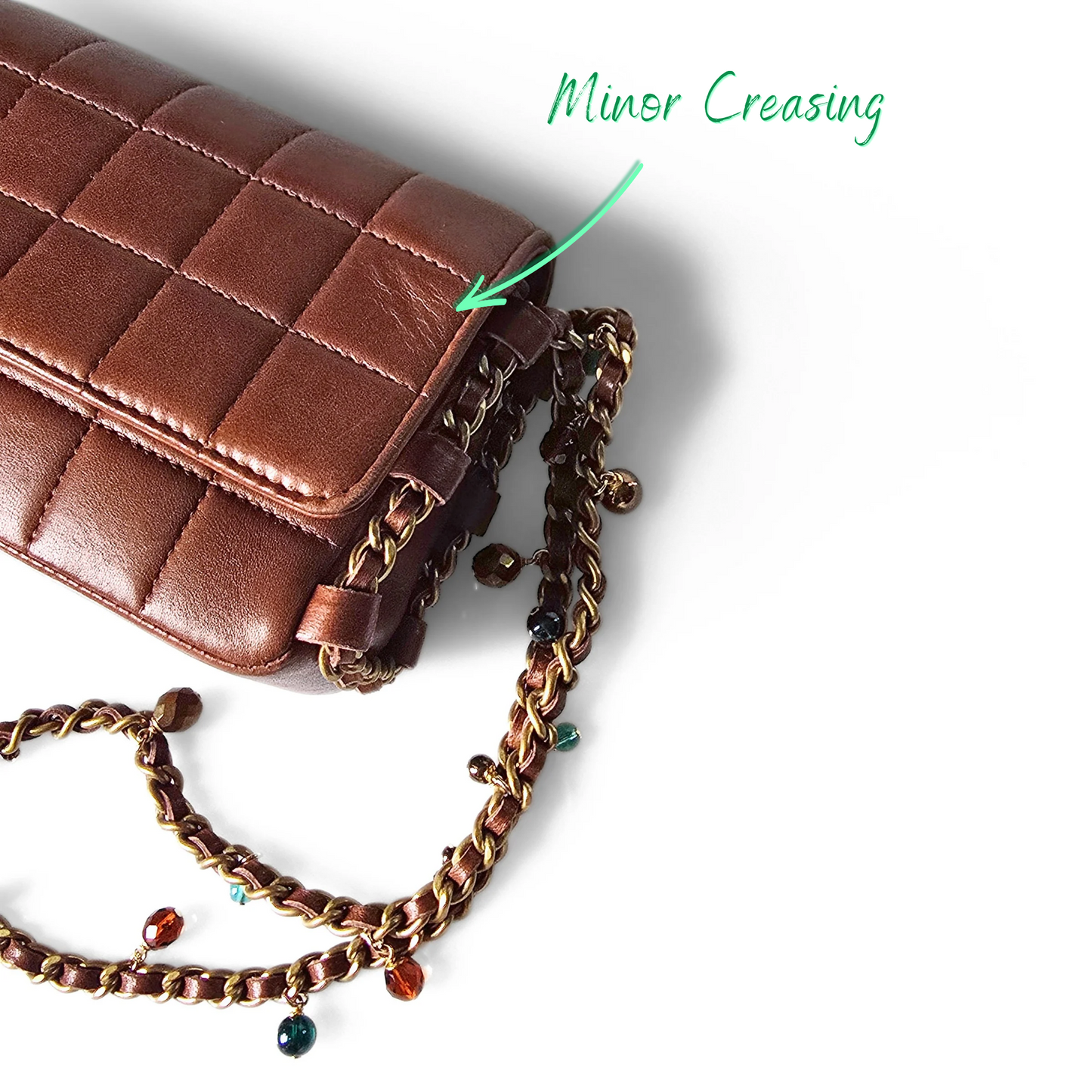 Chanel Chocolate Bar Single Flap Bag Rare Beaded Embellished Chain Strap