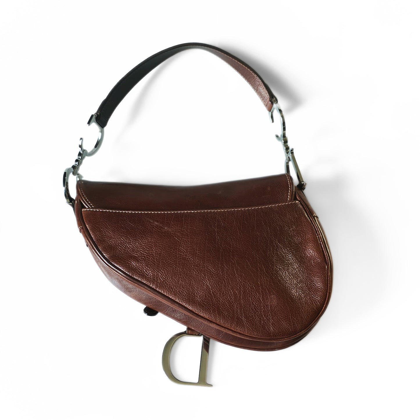Dior Saddle Bag Floral Butterfly Embroidery Brown Leather