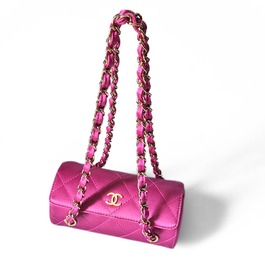 Chanel Mini Satin Barrel Bag Fuchsia Pink