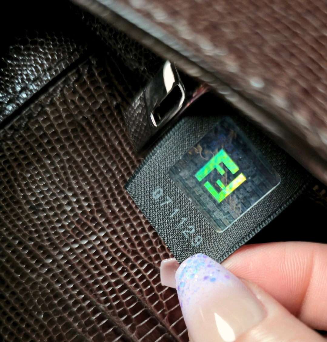 Fendi Baguette Deep Brown Lizard Leather with Lilac Crystal Buckle