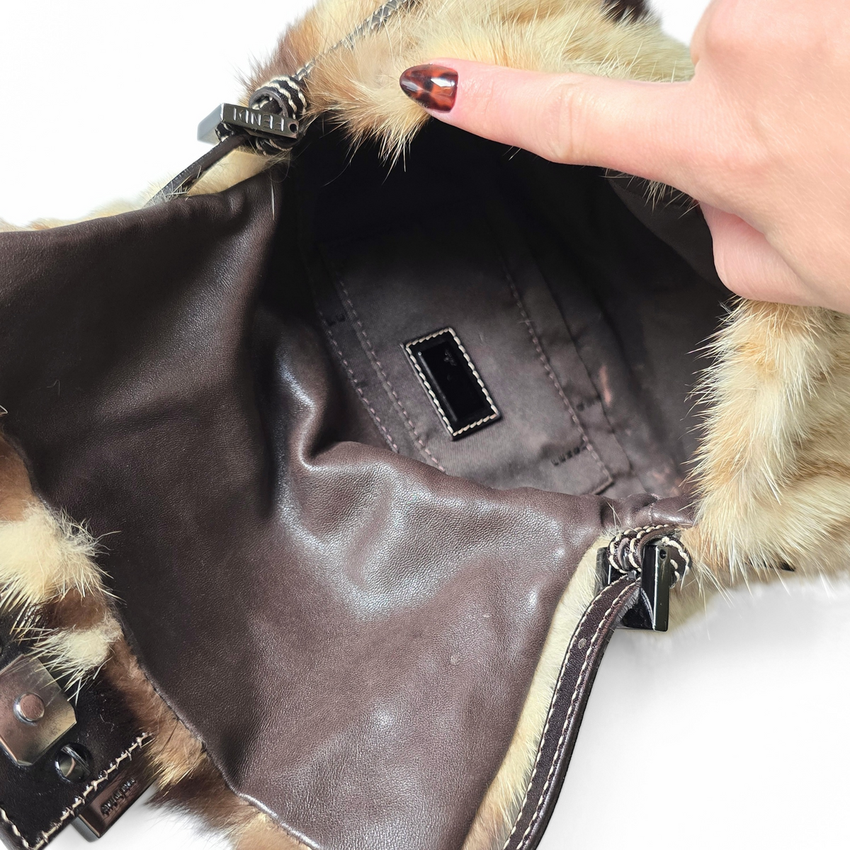 Fendi Mini Mama Baguette Genuine Mink Fur Crystal Detail