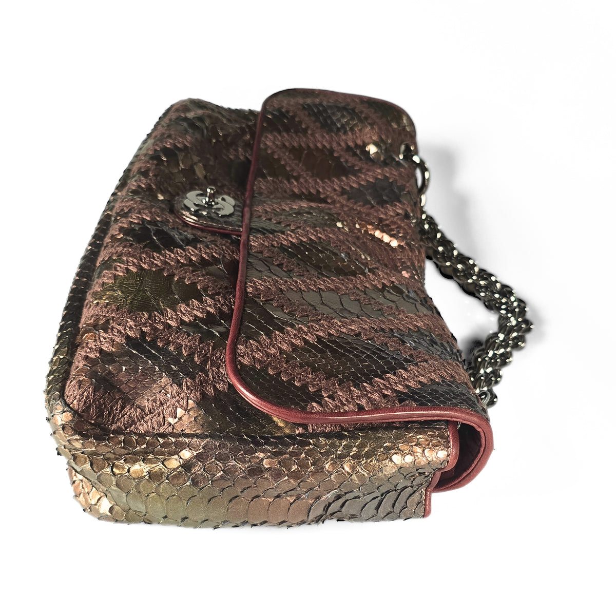 Chanel Single Flap Soft Crochet Bronze Metallic Python