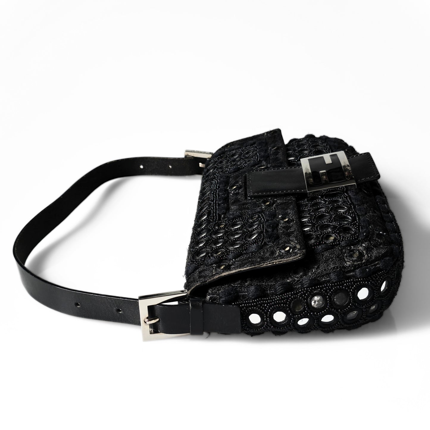 Fendi Baguette Mirror Beaded Embroidery Black