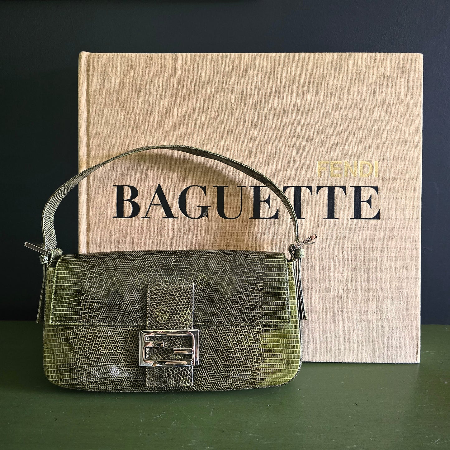 Fendi Baguette Green Ombre Exotic Lizard Leather