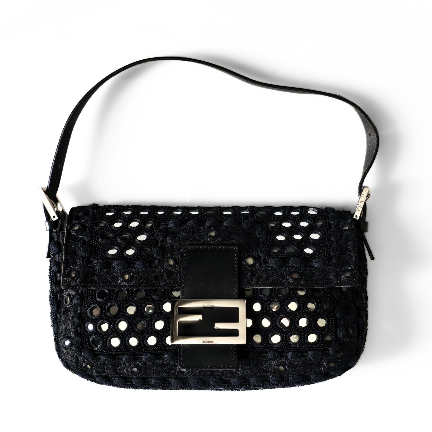 Fendi Baguette Mirror Beaded Embroidery Black