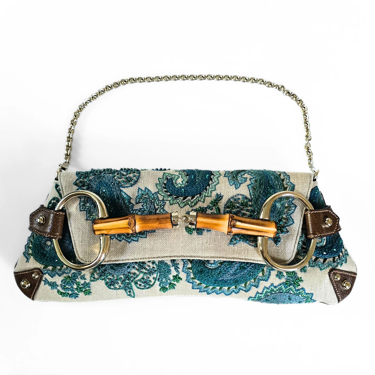 Gucci by Tom Ford XL Horsebit Beaded Embroidered Bamboo HW