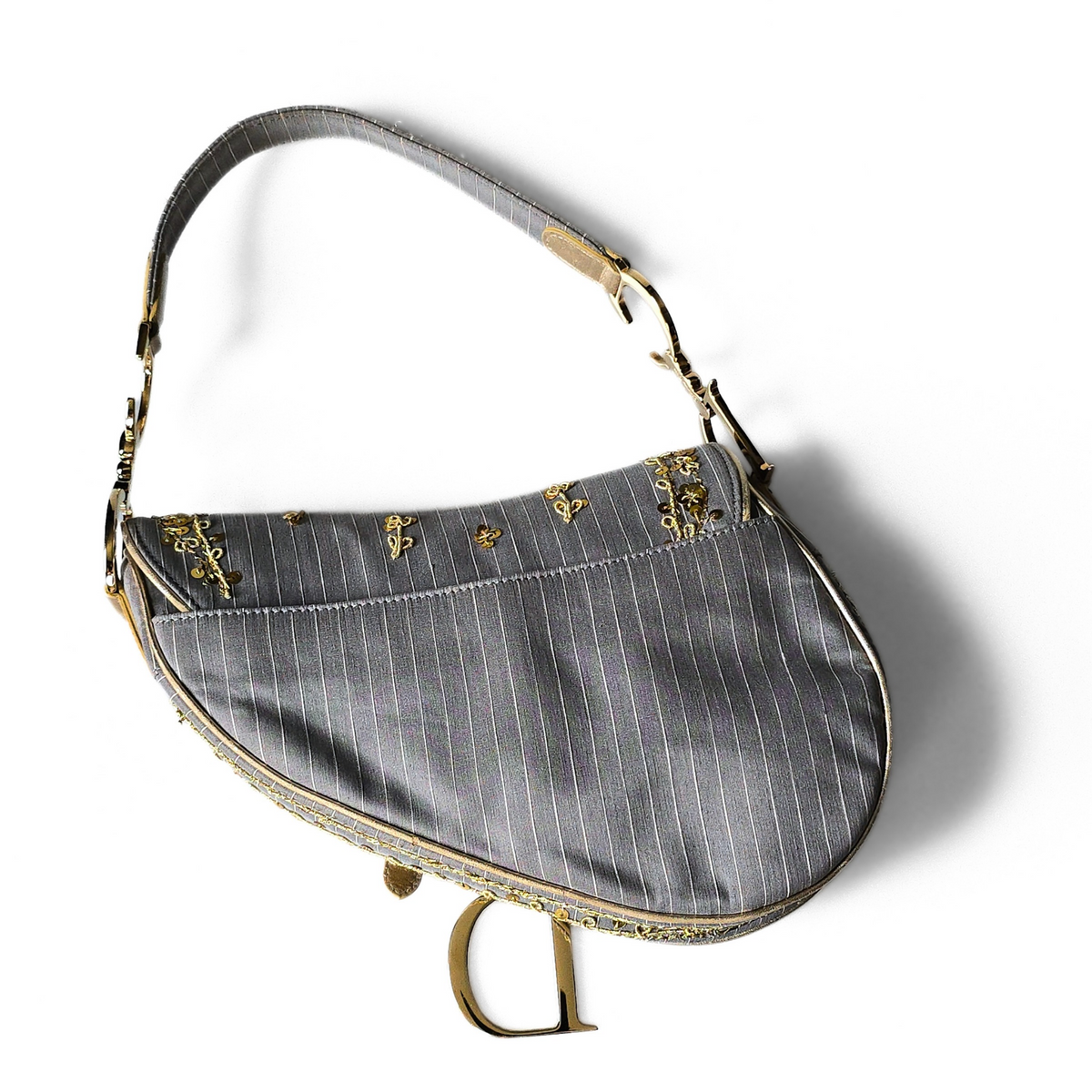 Dior Saddle Bag Limited Edition Pinstripe Sequin Embroidered