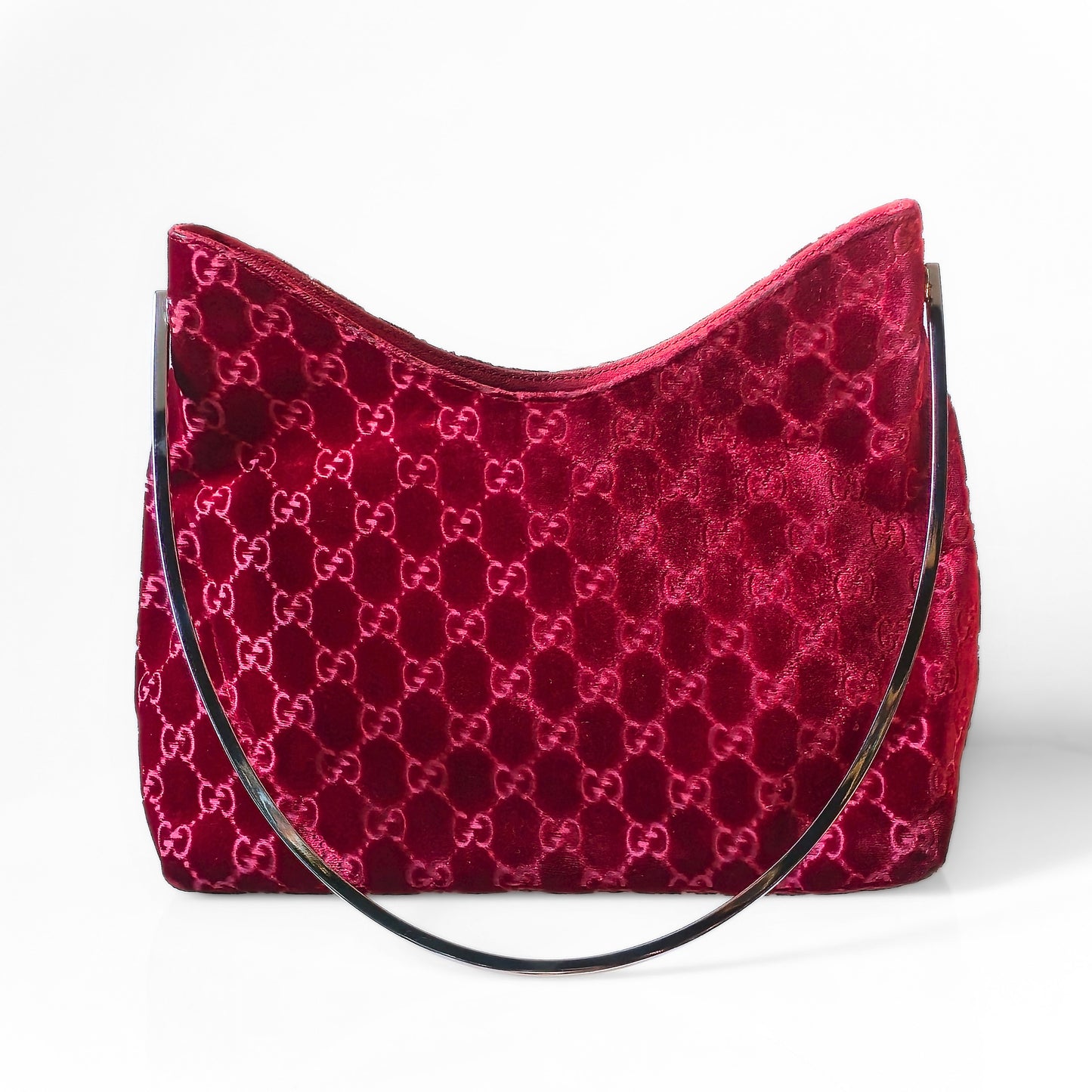 Gucci by Tom Ford 1997 Red Velvet GG Monogram Chrome Metal Handle