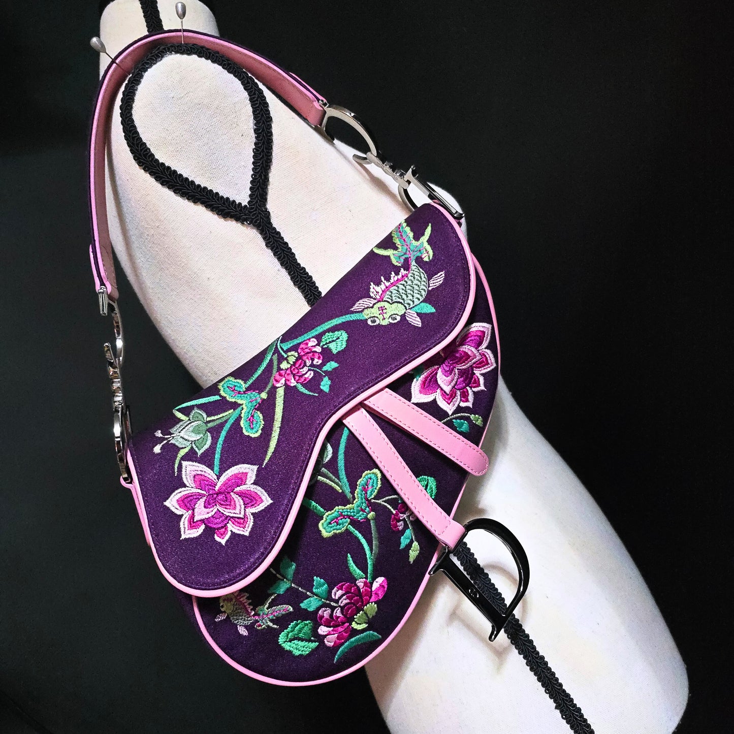 Dior Limited Edition Koi Fish Saddle Bag Purple Satin