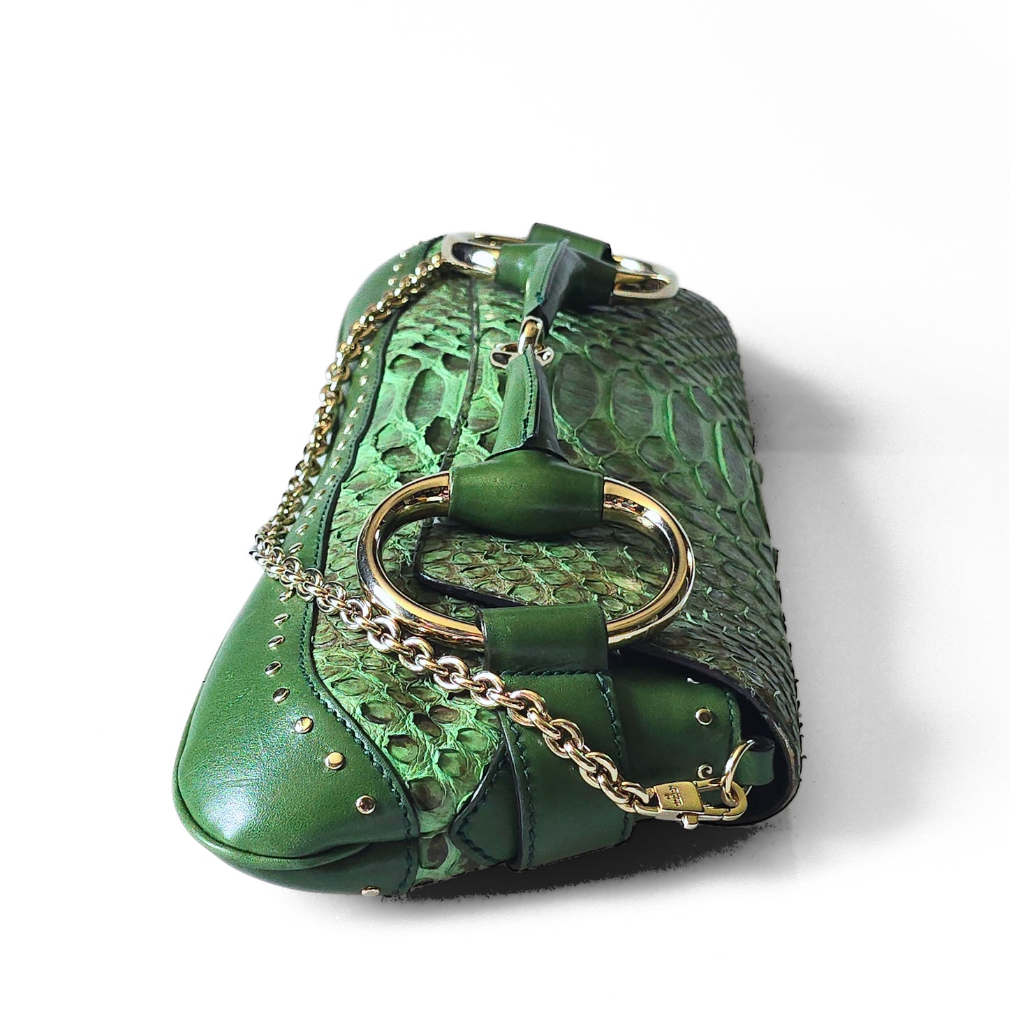 Gucci by Tom Ford Horsebit Clutch Bag XL Green Python Leather