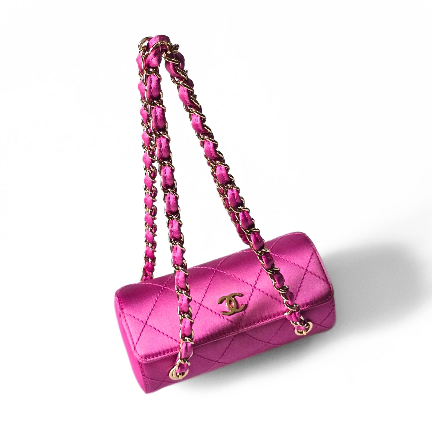 Chanel Mini Satin Barrel Bag Fuchsia Pink