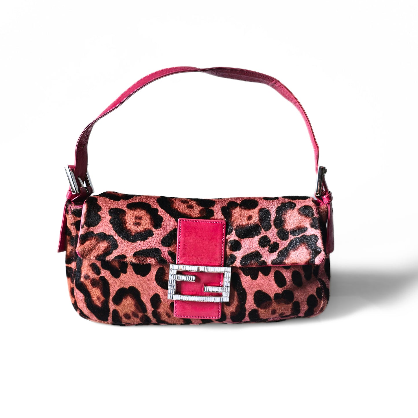 Fendi Baguette Hot Pink Leopard Pony Hair Crystal Buckles