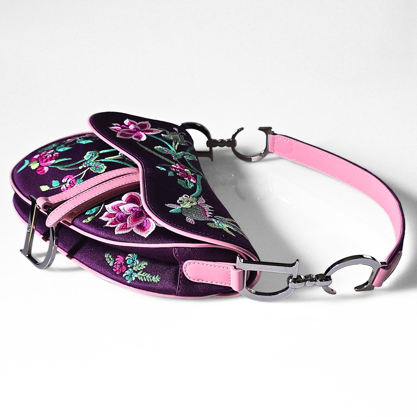 Dior Limited Edition Koi Fish Saddle Bag Purple Satin