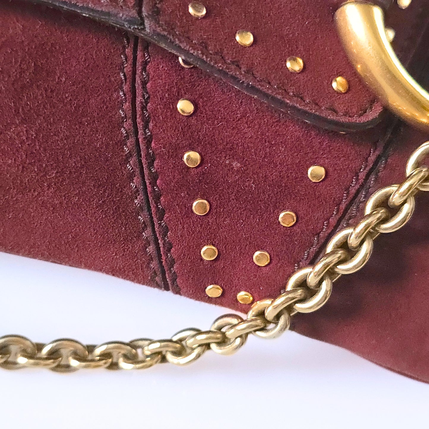Gucci Horsebit Clutch Tom Ford Era Burgundy Suede Studded