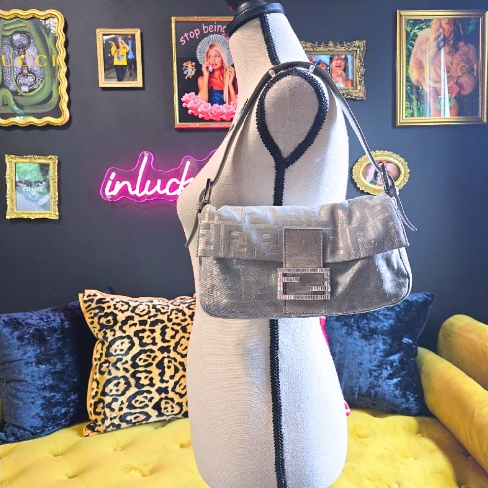 Fendi Baguette in Silver Glitter/Iridescent