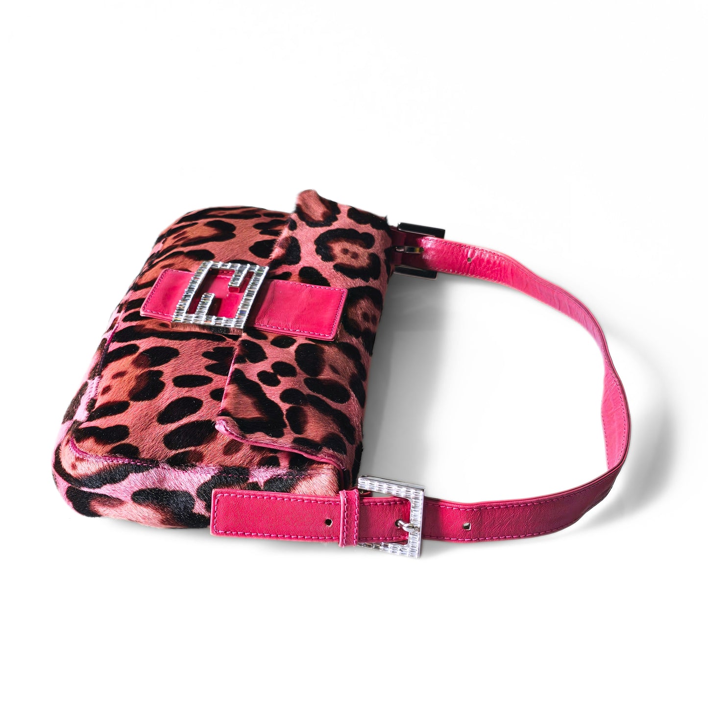 Fendi Baguette Hot Pink Leopard Pony Hair Crystal Buckles