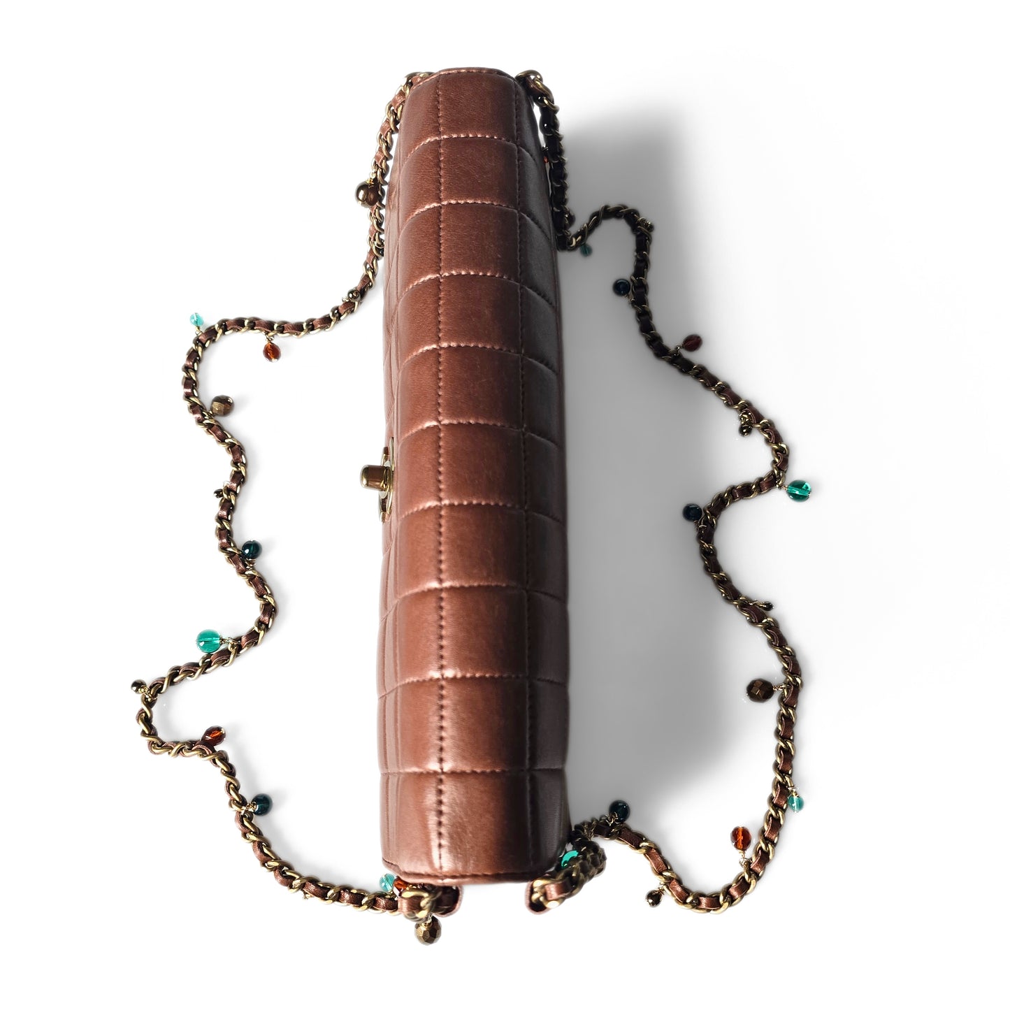 Chanel Chocolate Bar Single Flap Bag Rare Beaded Embellished Chain Strap