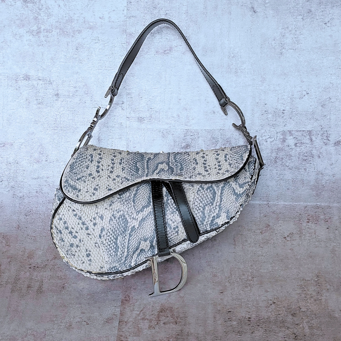 Dior Snakeskin Pattern Sequin Saddle Bag