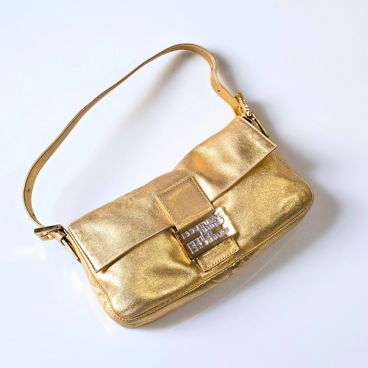 Fendi Baguette Metallic Gold with Crystal Detail