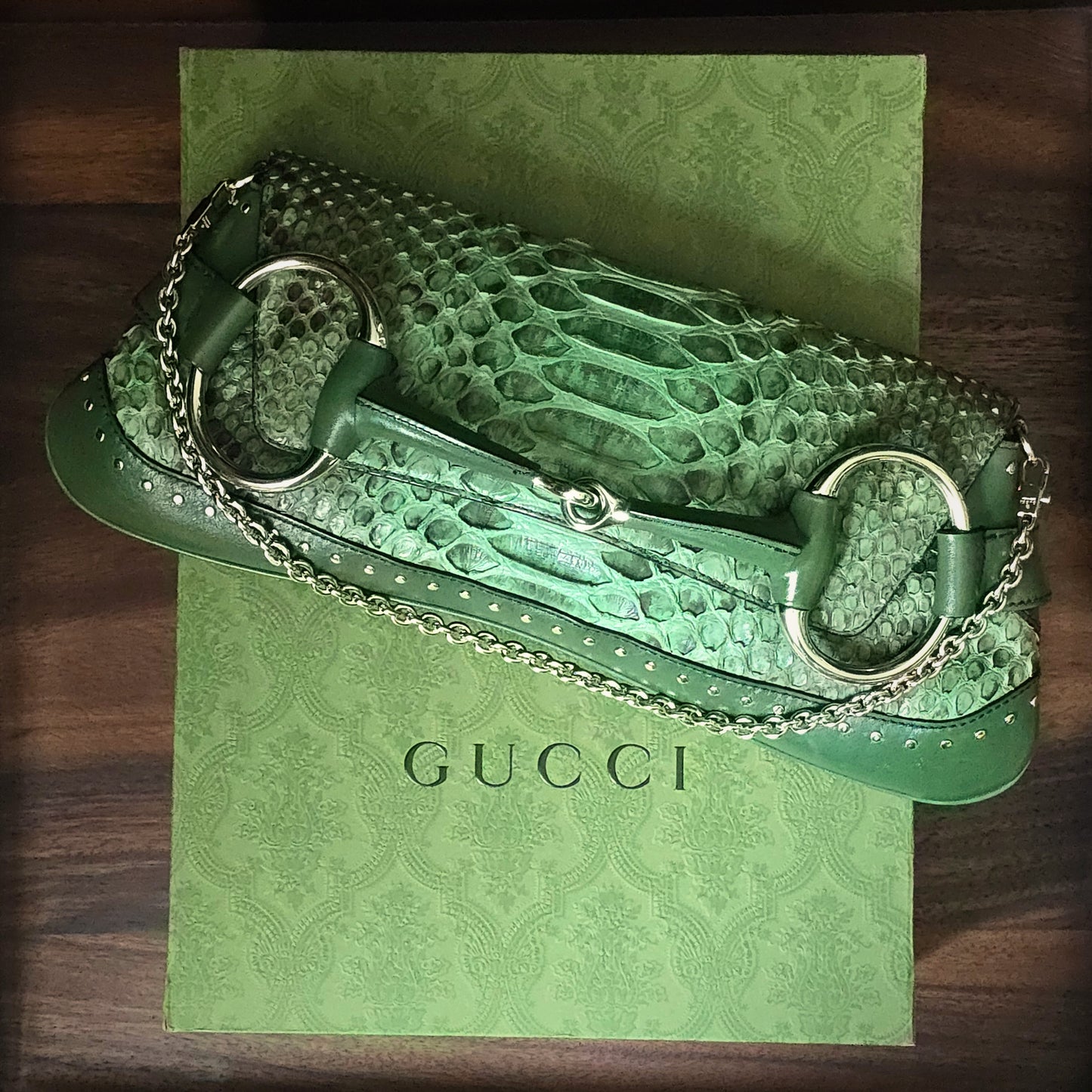 Gucci by Tom Ford Horsebit Clutch Bag XL Green Python Leather