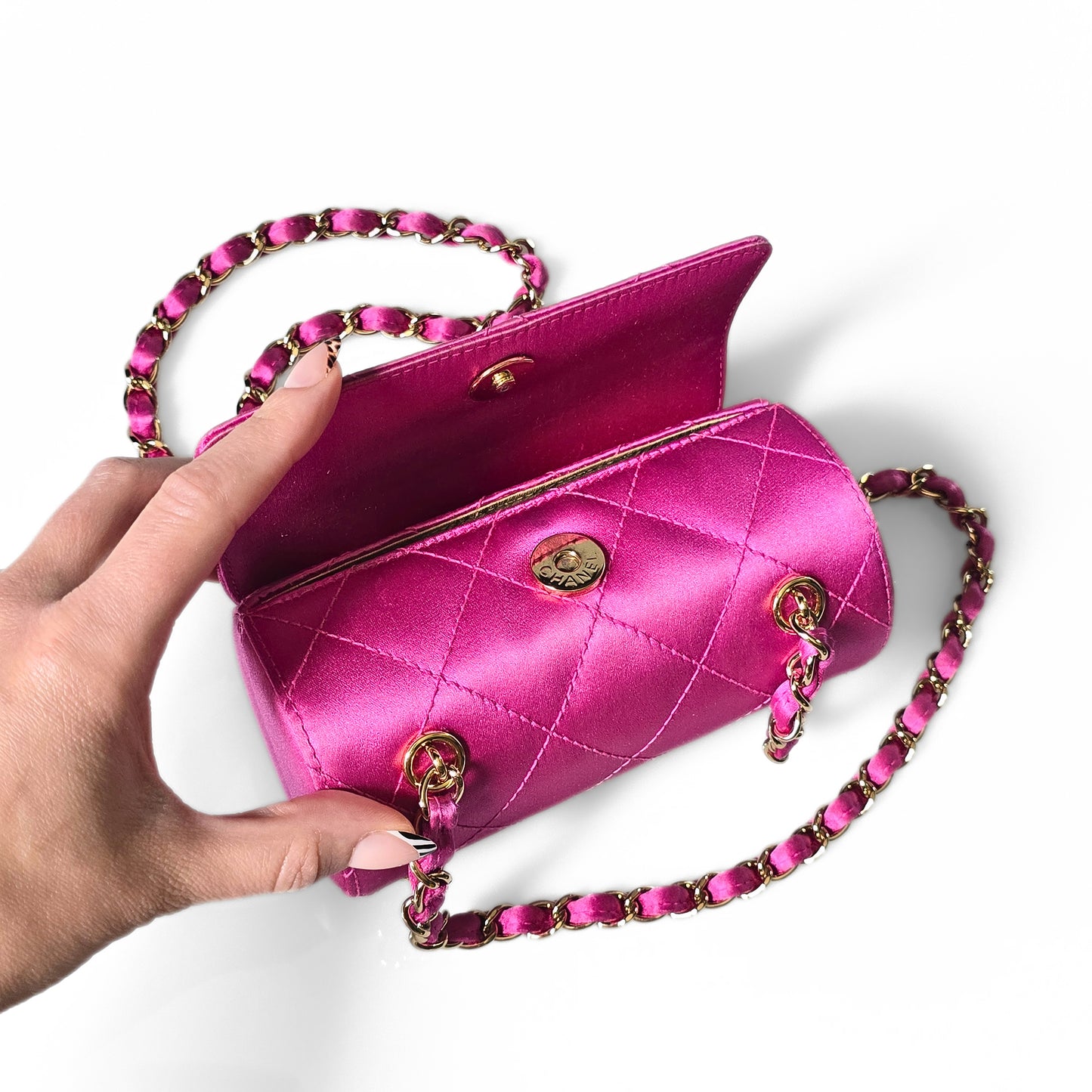 Chanel Mini Satin Barrel Bag Fuchsia Pink