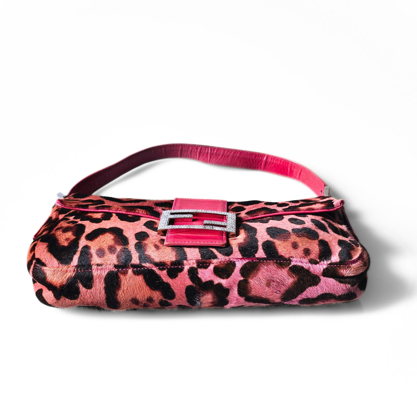 Fendi Baguette Hot Pink Leopard Pony Hair Crystal Buckles