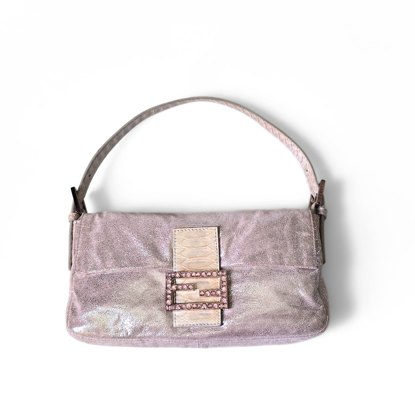 Fendi Baguette Lavender Silver Shimmer Lilac Rhinestone Buckle