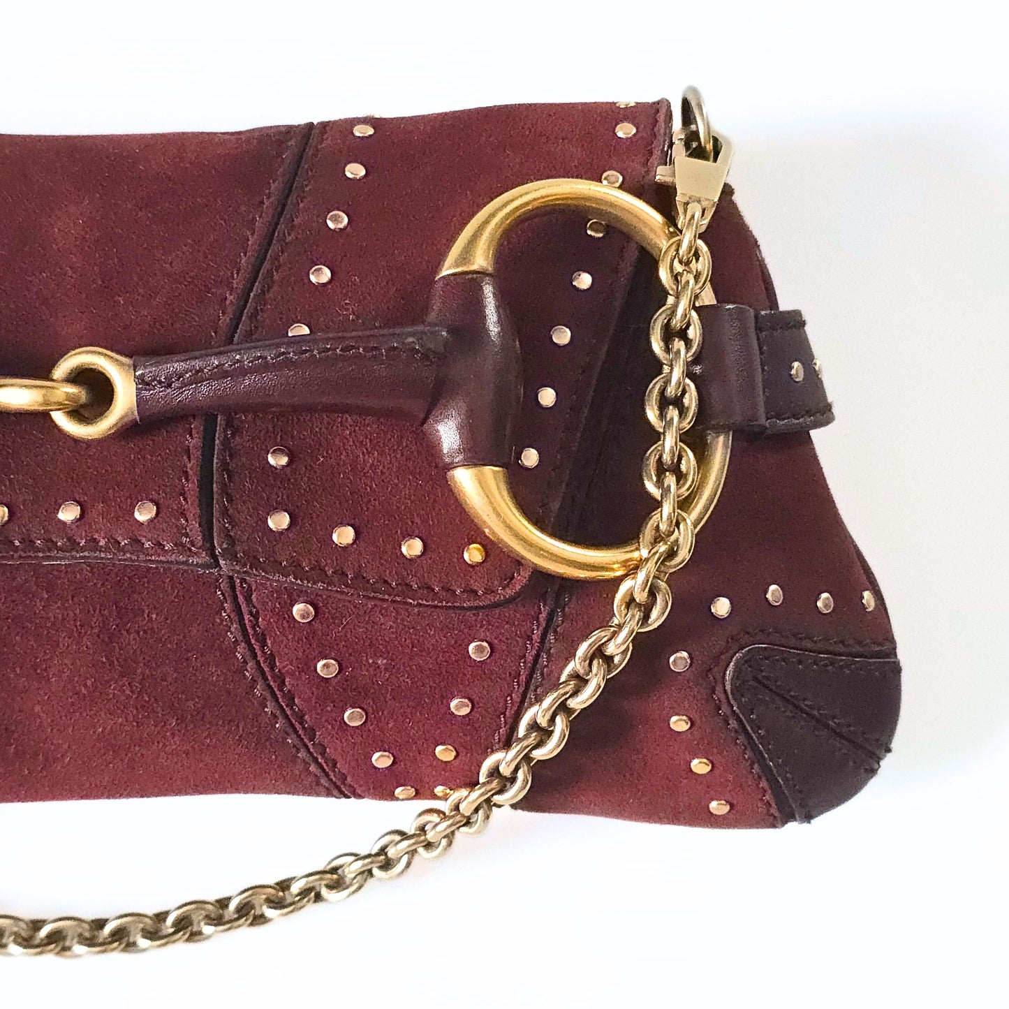 Gucci Horsebit Clutch Tom Ford Era Burgundy Suede Studded