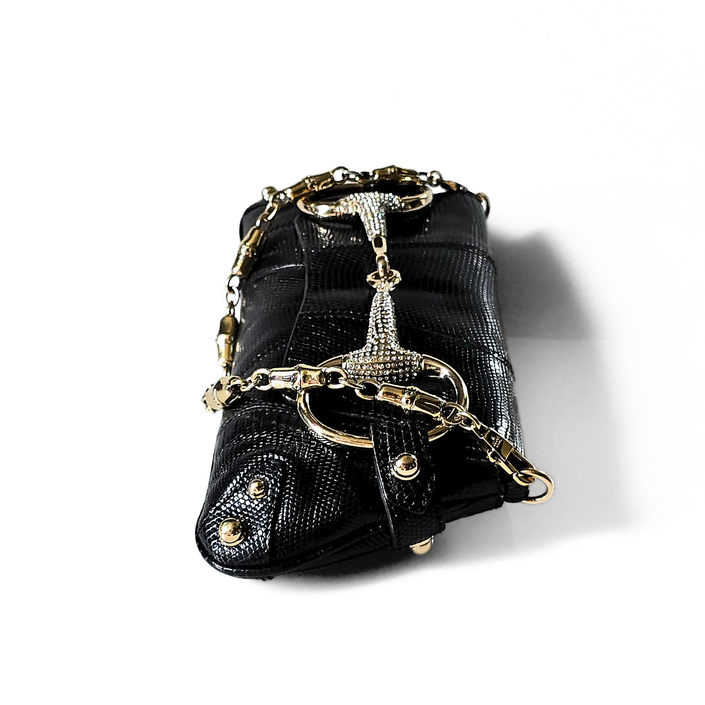 Gucci Horsebit Clutch Lizard Leather Crystal Hardware