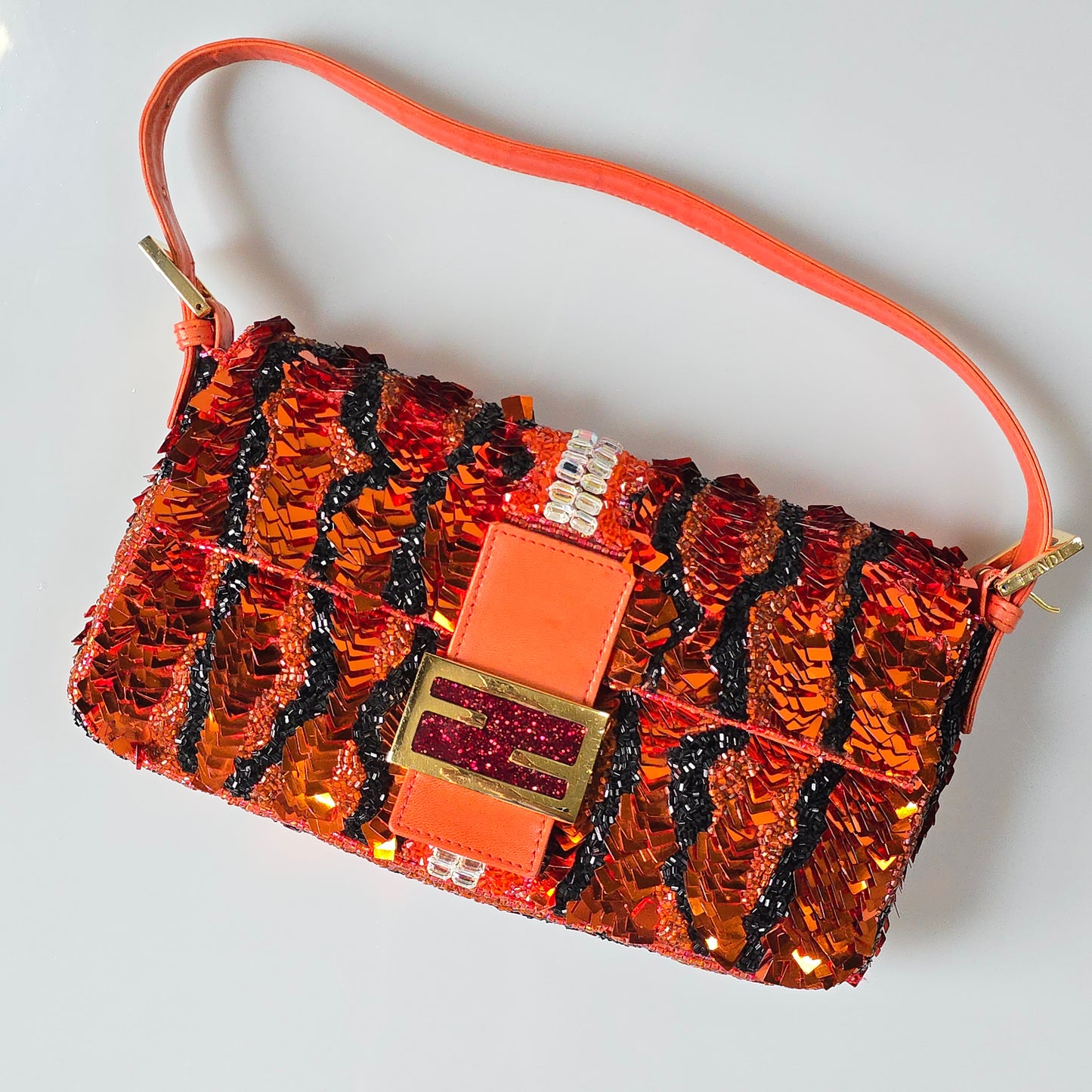 Fendi Baguette Sequin Beaded Tiger Stripes