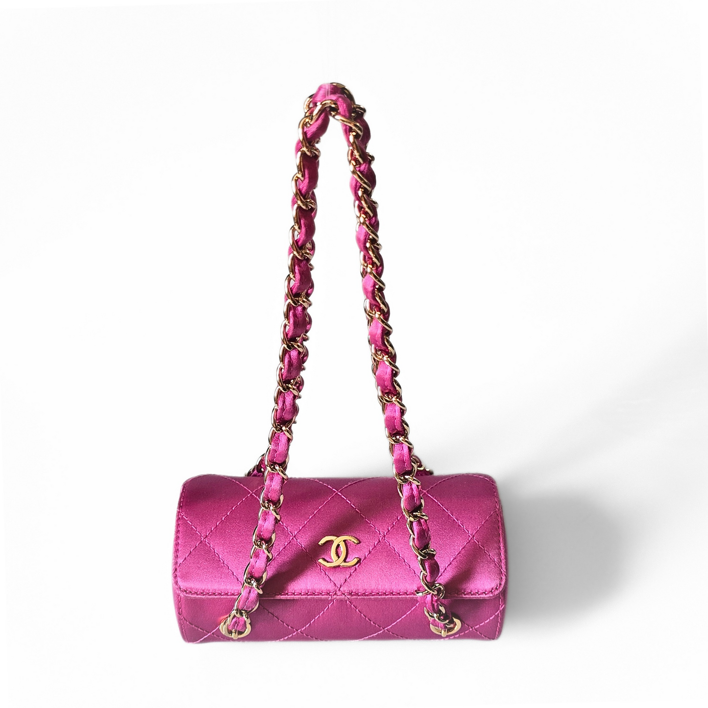 Chanel Mini Satin Barrel Bag Fuchsia Pink