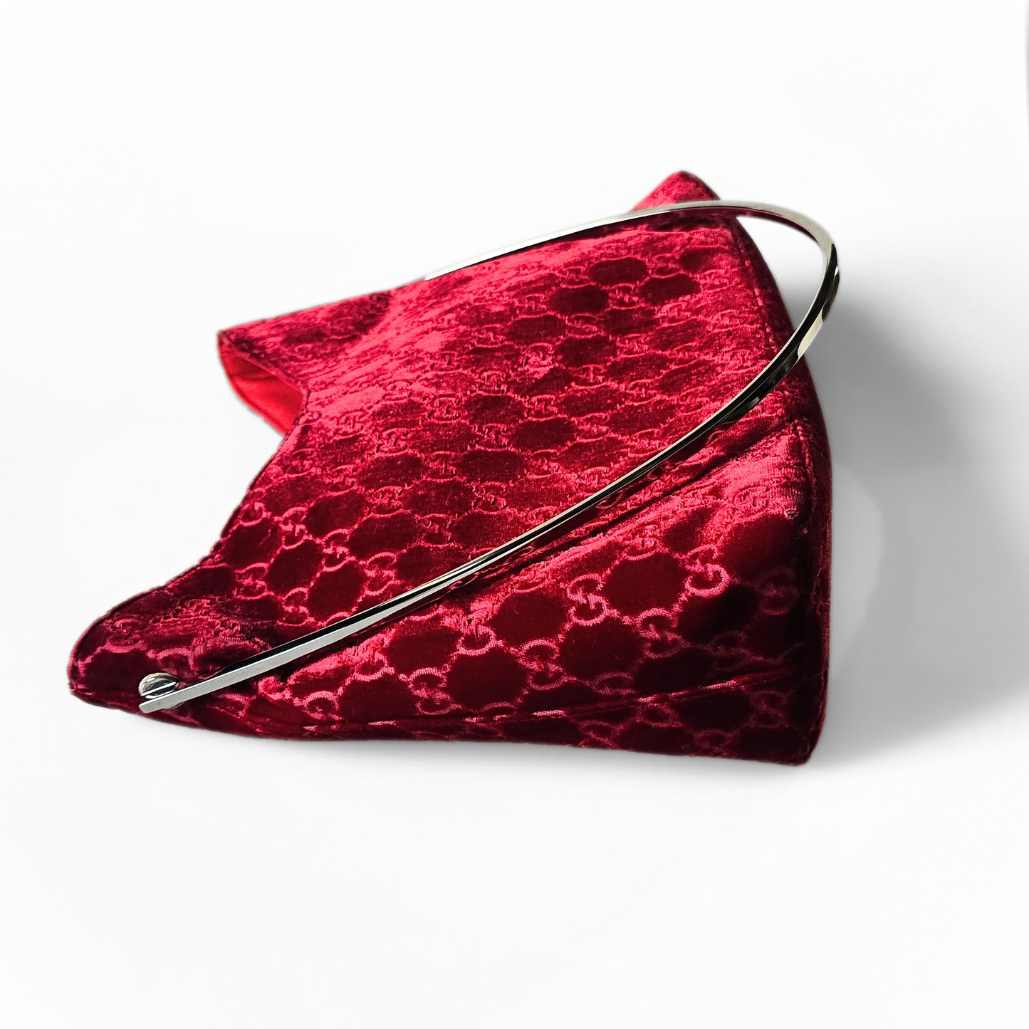 Gucci by Tom Ford 1997 Red Velvet GG Monogram Chrome Handle ASO "The Nanny"