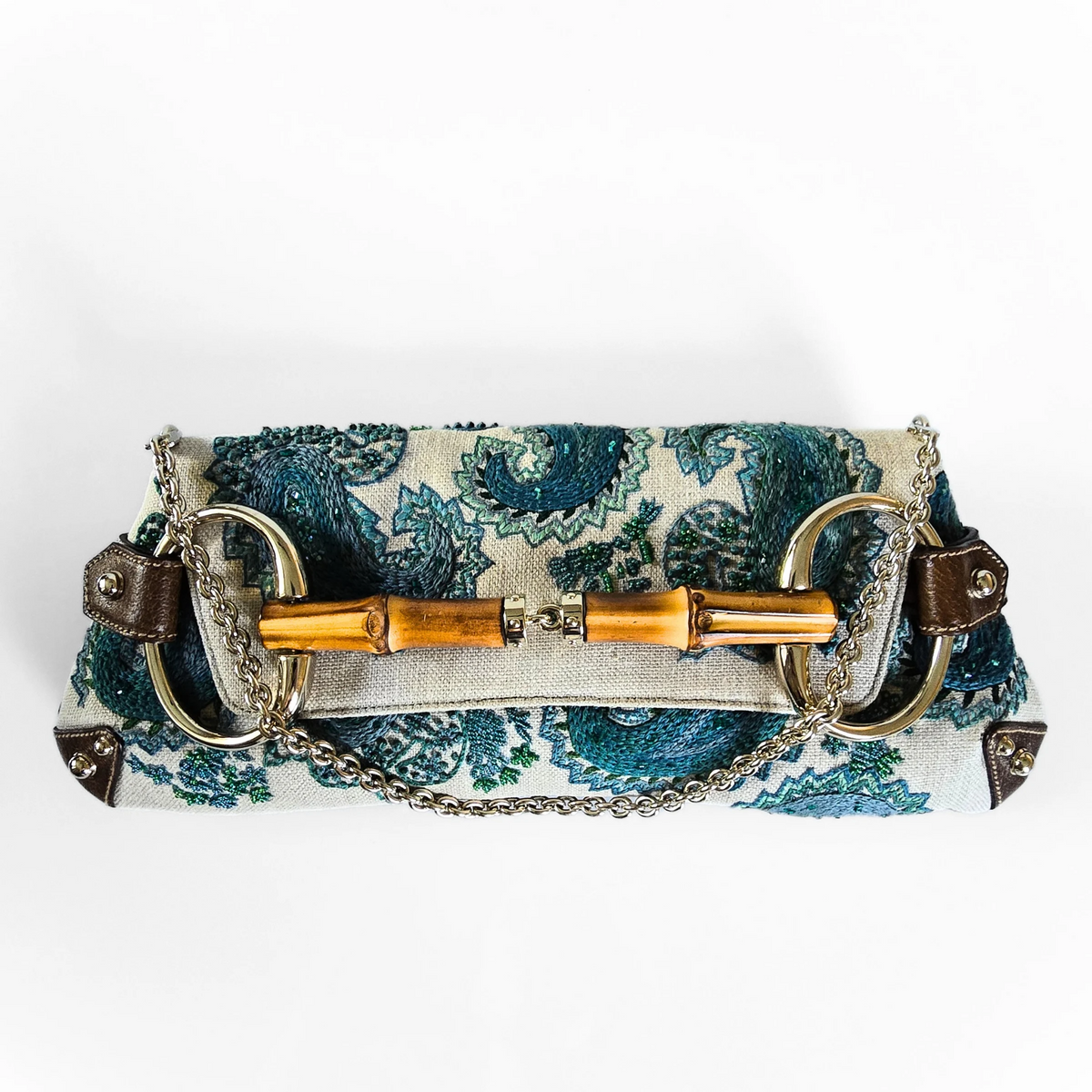 Gucci by Tom Ford XL Horsebit Beaded Embroidered Bamboo HW