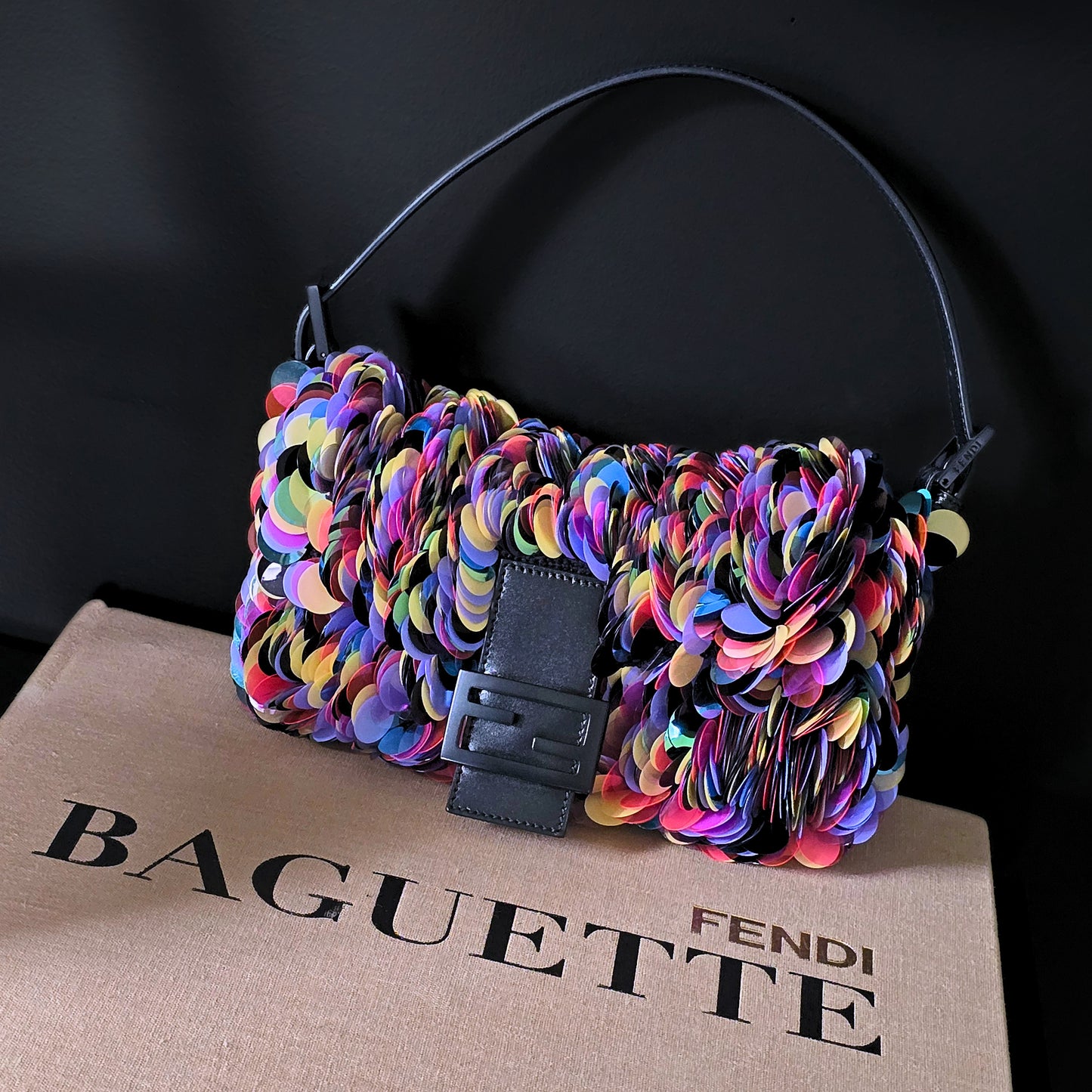 Fendi Baguette Paillettes Swirl Stitch Sequins