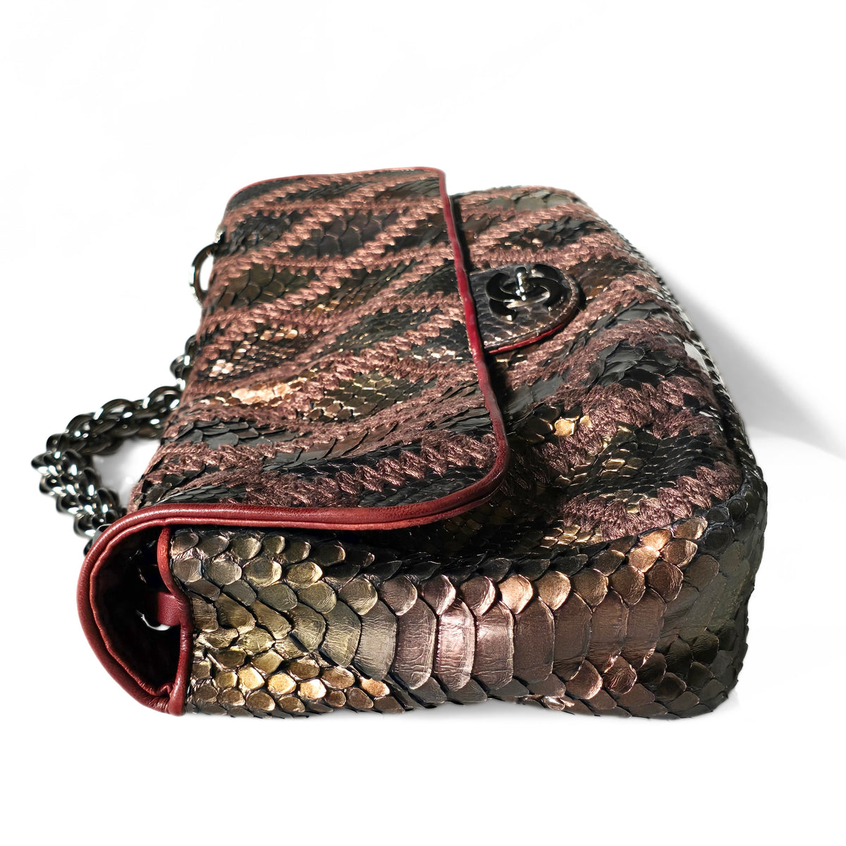 Chanel Single Flap Soft Crochet Bronze Metallic Python