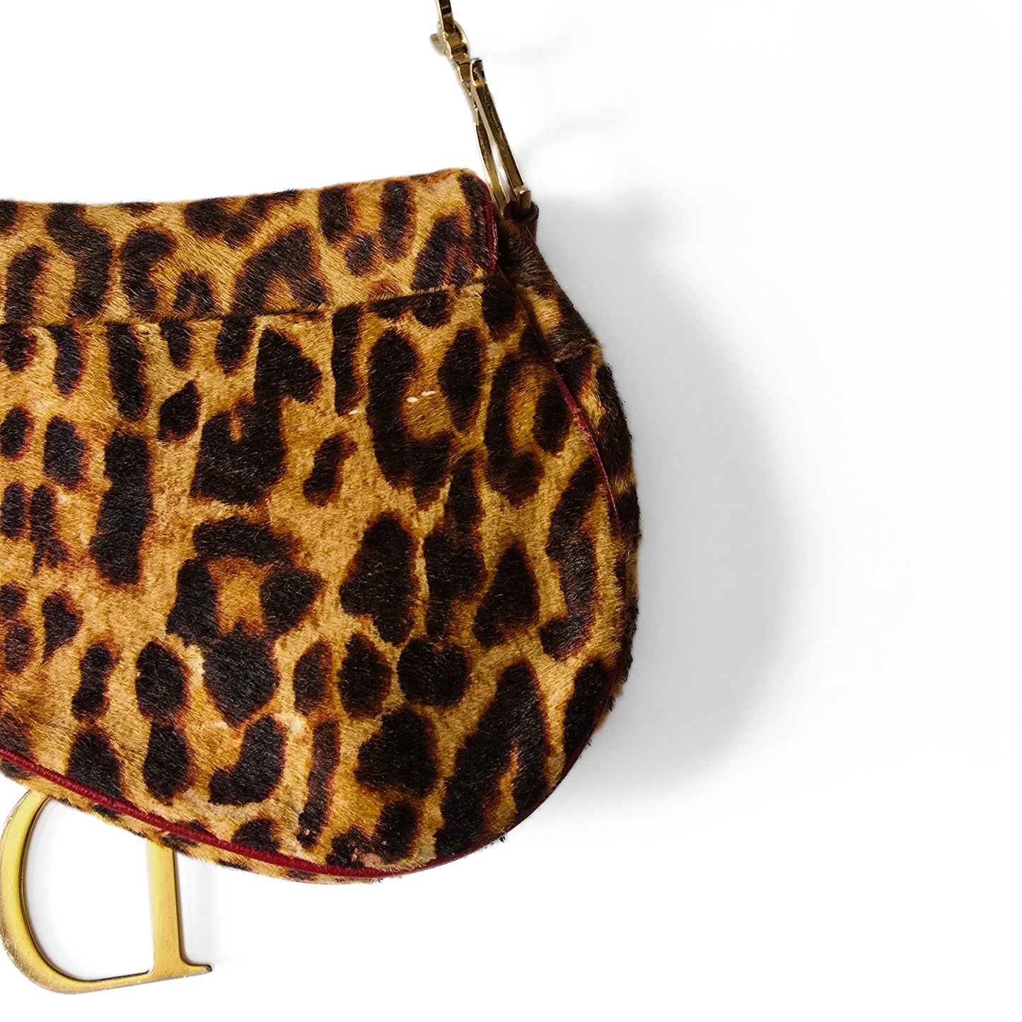 Dior Saddle Bag Leopard Pony-Hair Red Leather Detail