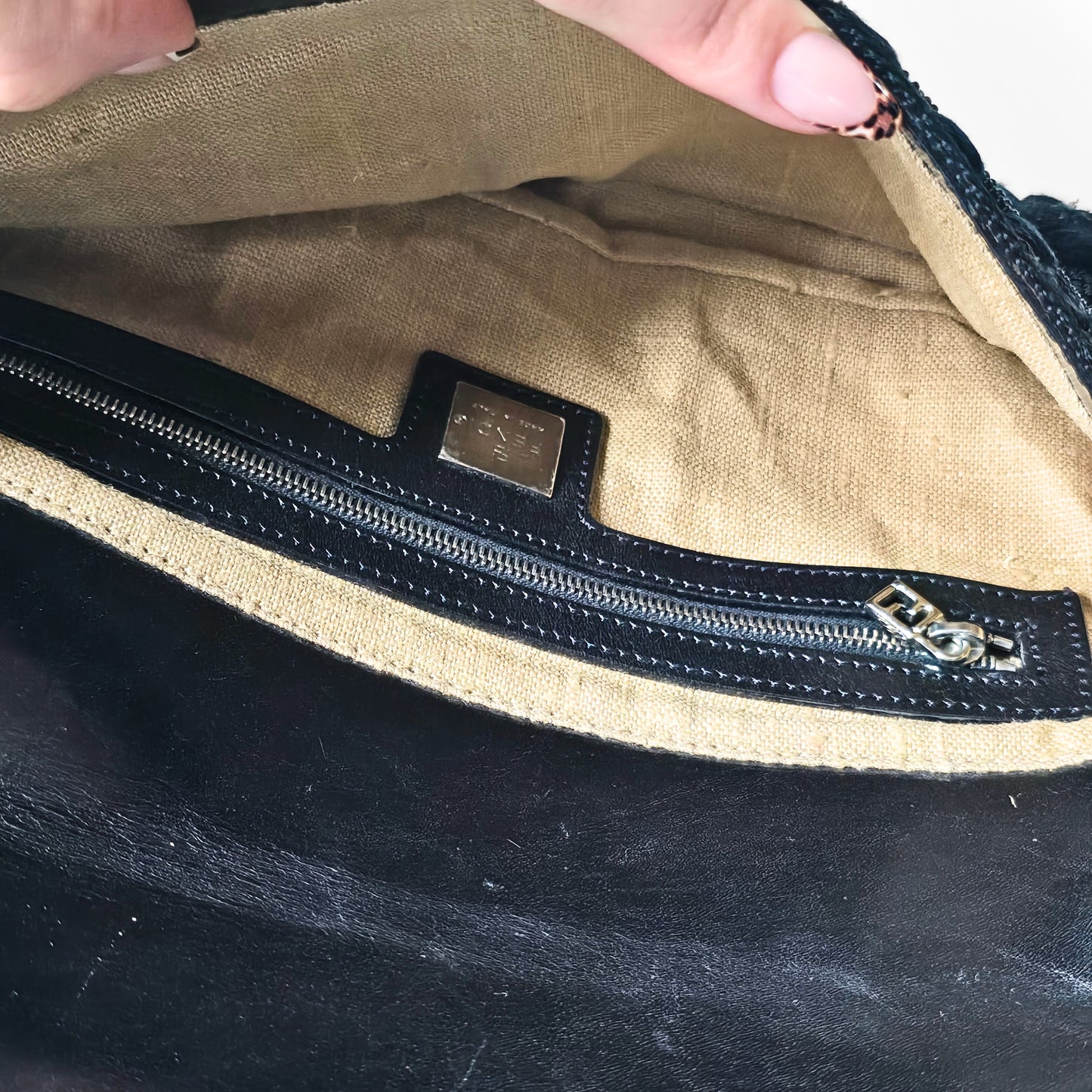 Fendi Baguette Mirror Beaded Embroidery Black