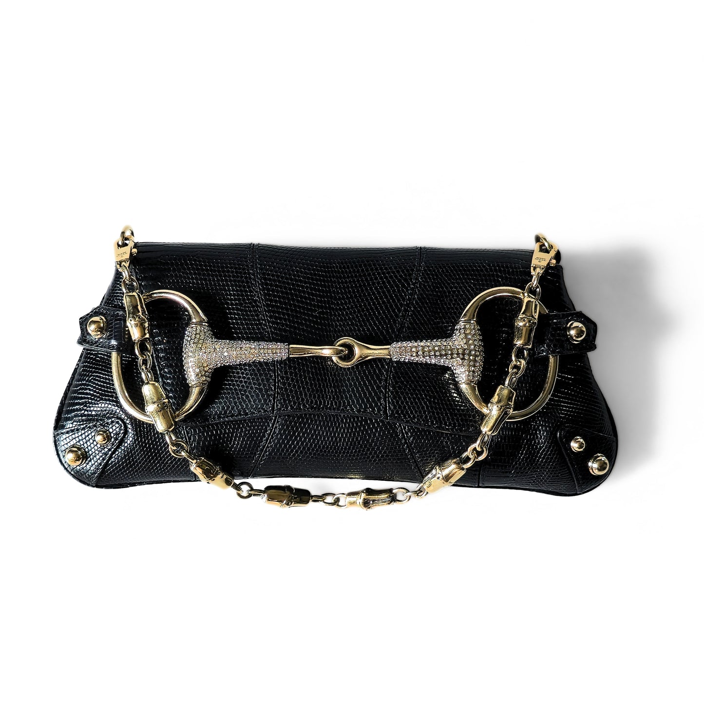 Gucci Horsebit Clutch Lizard Leather Crystal Hardware