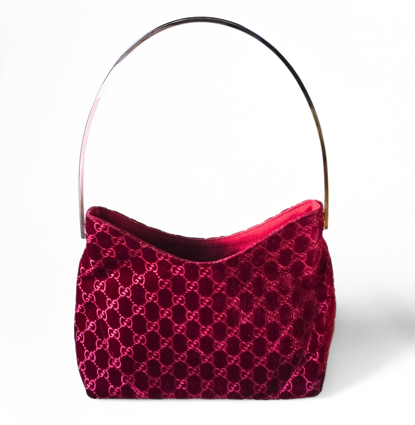 Gucci by Tom Ford 1997 Red Velvet GG Monogram Chrome Metal Handle