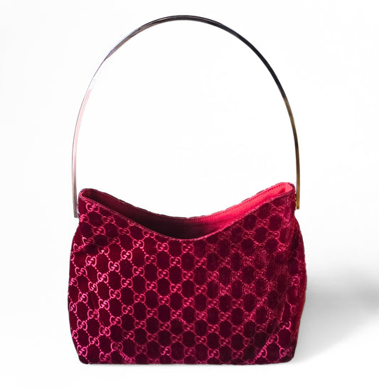 Gucci by Tom Ford 1997 Red Velvet GG Monogram Chrome Metal Handle