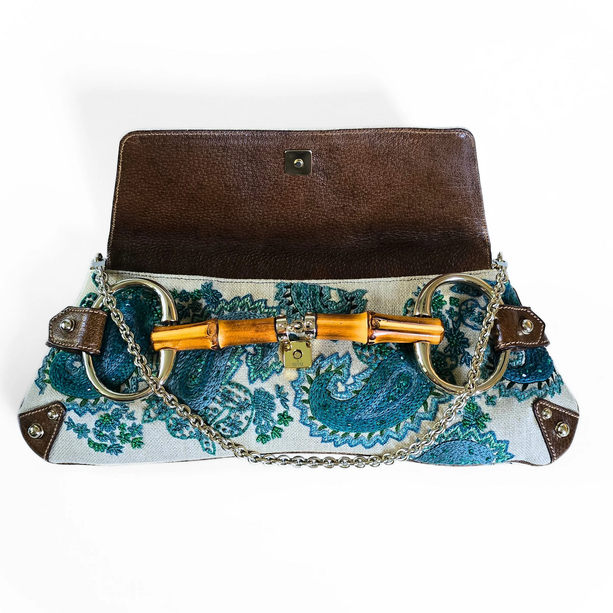 Gucci by Tom Ford XL Horsebit Beaded Embroidered Bamboo HW