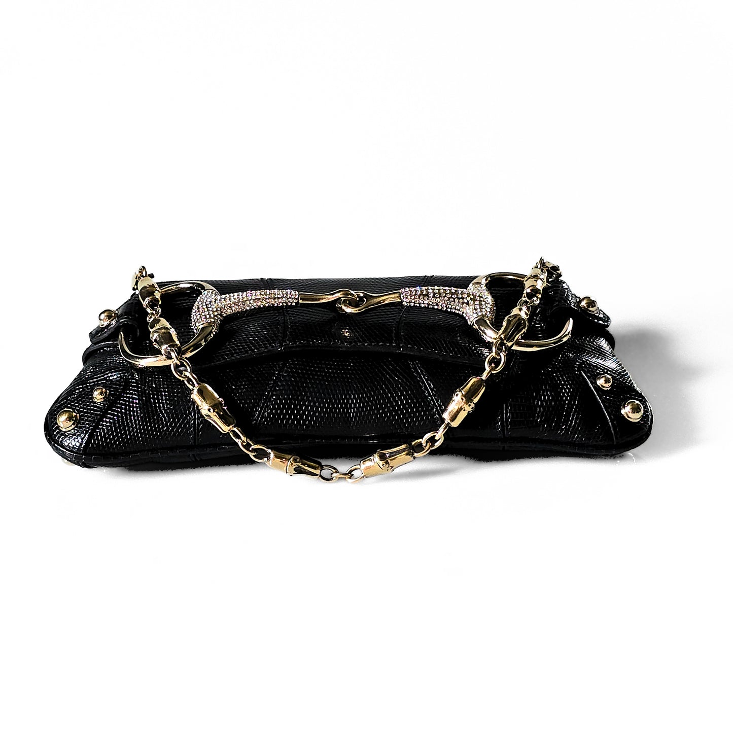 Gucci Horsebit Clutch Lizard Leather Crystal Hardware