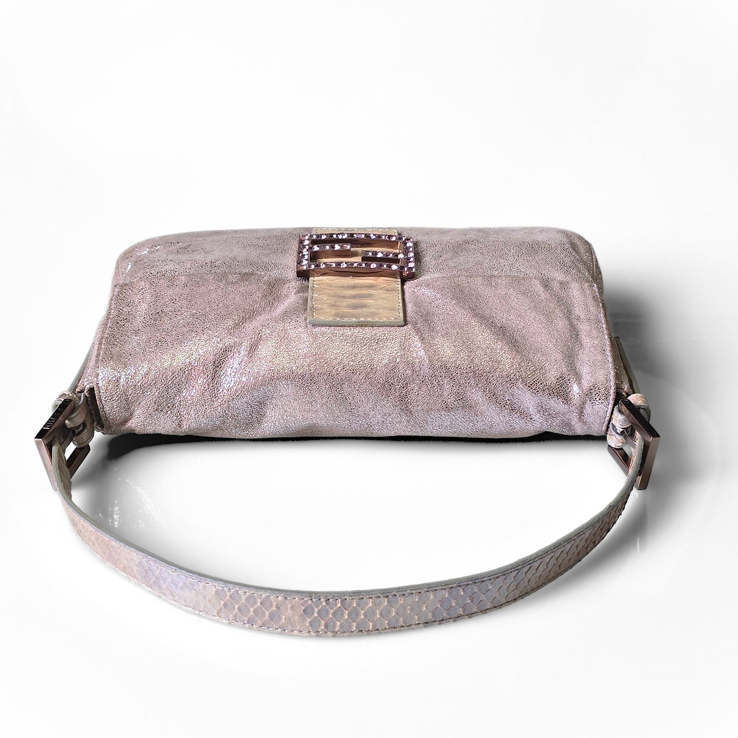 Fendi Baguette Lavender Silver Shimmer Lilac Rhinestone Buckle
