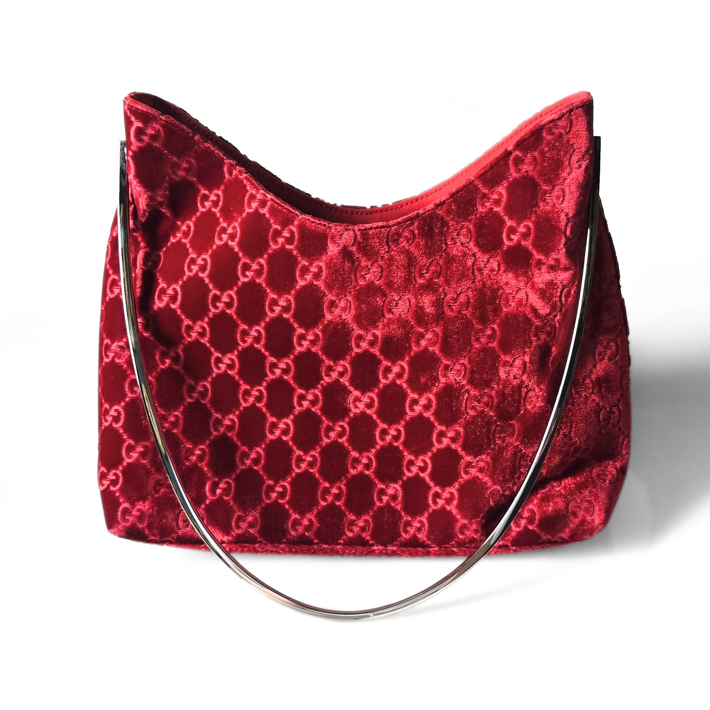 Gucci by Tom Ford 1997 Red Velvet GG Monogram Chrome Handle ASO "The Nanny"