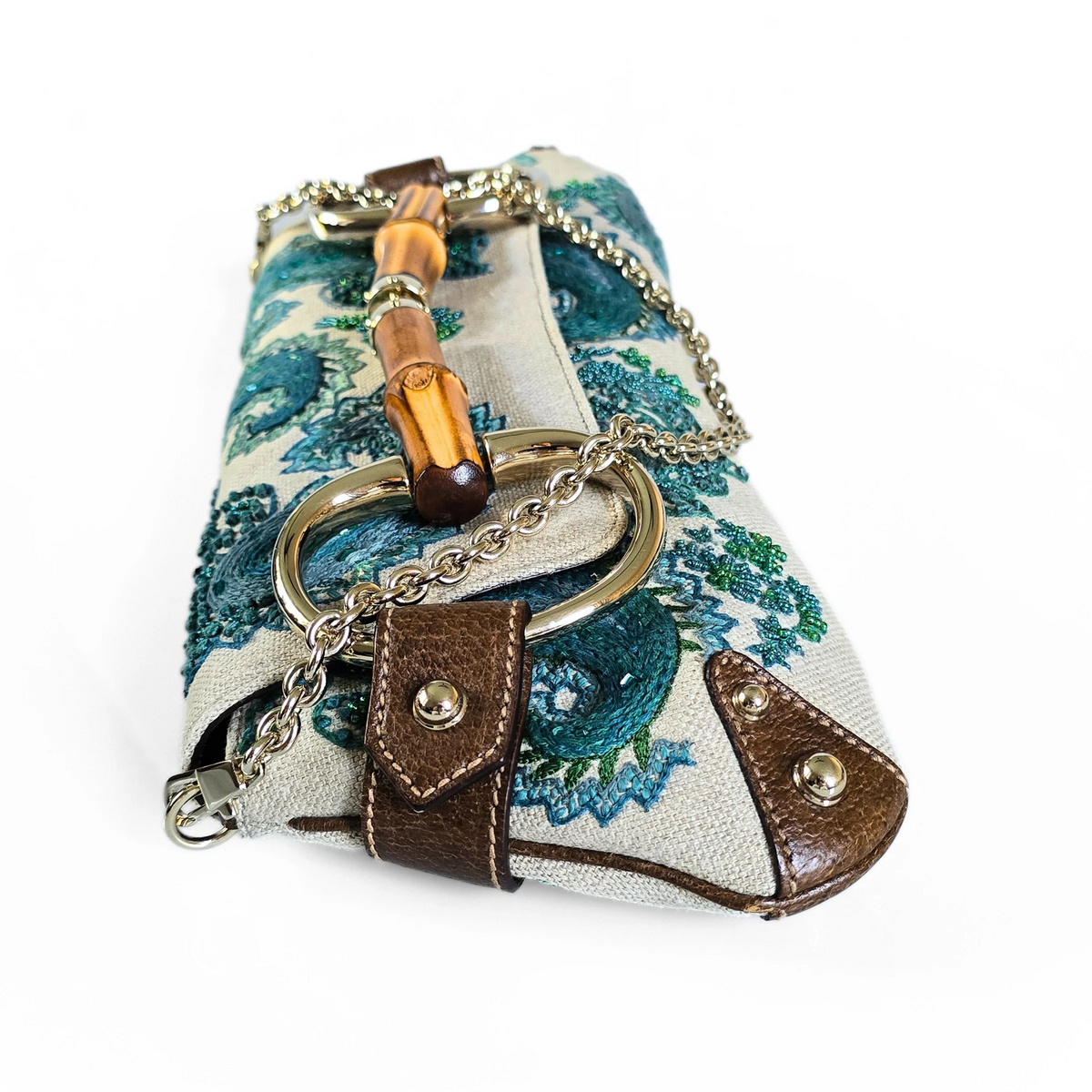 Gucci by Tom Ford XL Horsebit Beaded Embroidered Bamboo HW