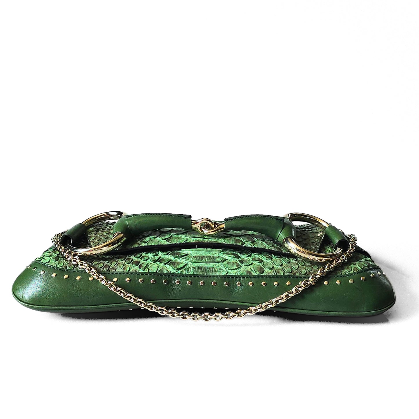 Gucci by Tom Ford Horsebit Clutch Bag XL Green Python Leather